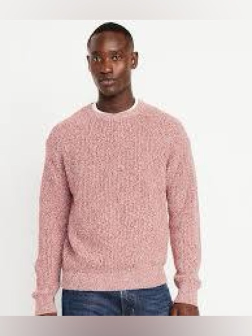 Old Navy Crew-Neck Shaker-Stitch Sweater in a coral-red marled knit